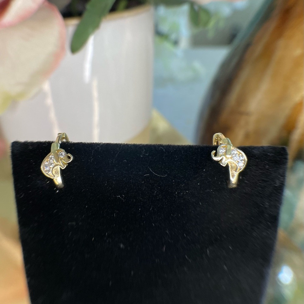 14K Gold Elephant Hoop Cuff Earrings